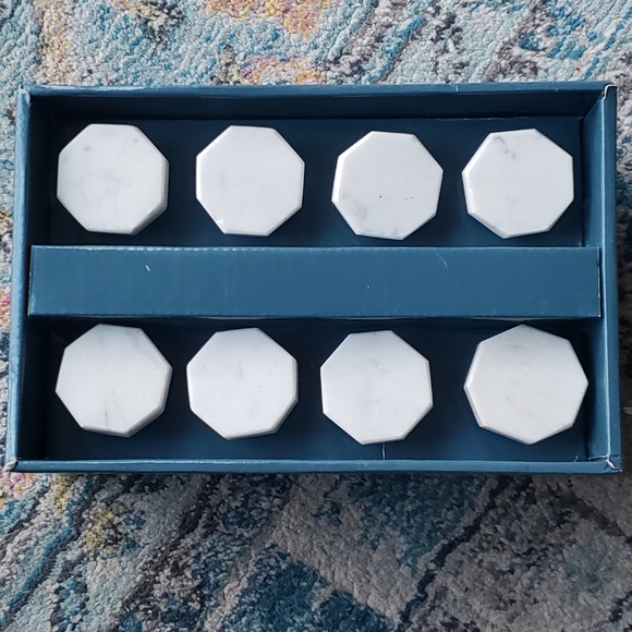 Set of 8 Octagonal White Stone (Marble or Quartz) Drawer Pulls NWT in box. - Picture 1 of 8